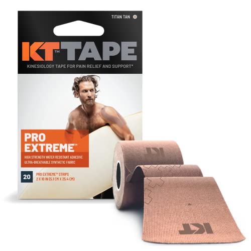 KT Tape Pro Extreme Synthetic Kinesiology Athletic Tape 20 Count 10 Precut Strips Titan Tan